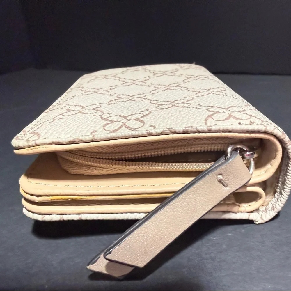 Nine West Cream and Tan Logo-Print Zip Wallet